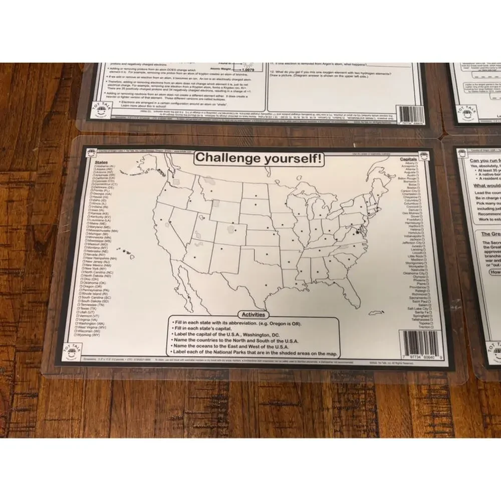 Tot Talk 2022 Laminated Kids Learning Home School Place Mat  4 Reversible Mats